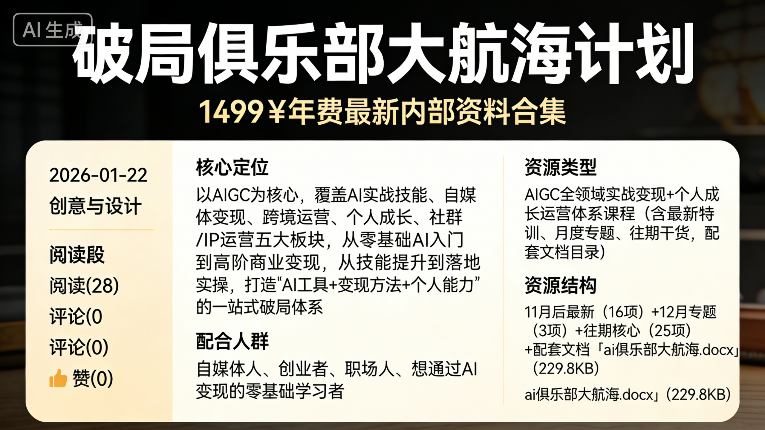 《破局俱乐部》大航海计划：1499￥年费最新内部资料合集